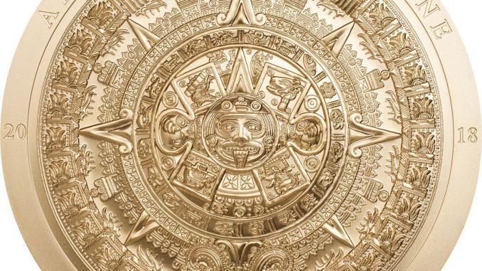 Cook Islands 2018 20 Dollars Aztec Calendar Stone Gilded Golden Coin