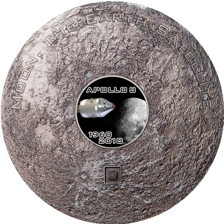 Cook Islands 2018 20 Dollars Meteorite Moon Apollo 8 50th Anniversary Edition Silver Coin