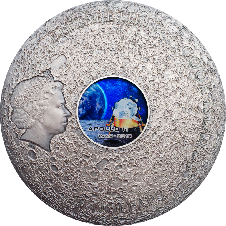 Cook Islands 2019 20 Dollars Meteorite Moon 11 50th Anniversary Edition Silver Coin