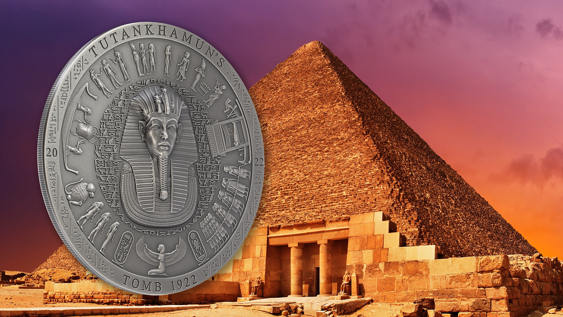 Cook Islands 2022 20 Dollars Tutankhamun's Tomb 1922 Archeology Symbolism Series Silver Coin Antiqued