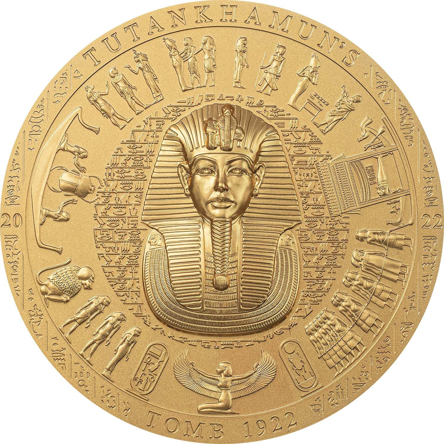 Cook Islands 2022 20 Dollars Tutankhamun's Tomb 1922 Archeology Symbolism Series Silver Coin Gilded