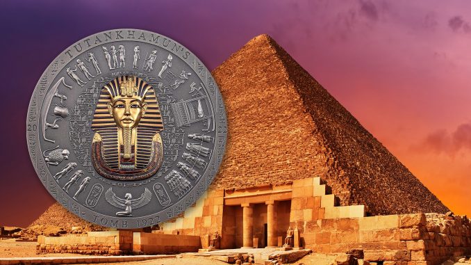 Cook Islands 2022 20 Dollars Tutankhamun's Tomb 1922 Archeology Symbolism Series Silver Coin Antiqued with partial gilding and color
