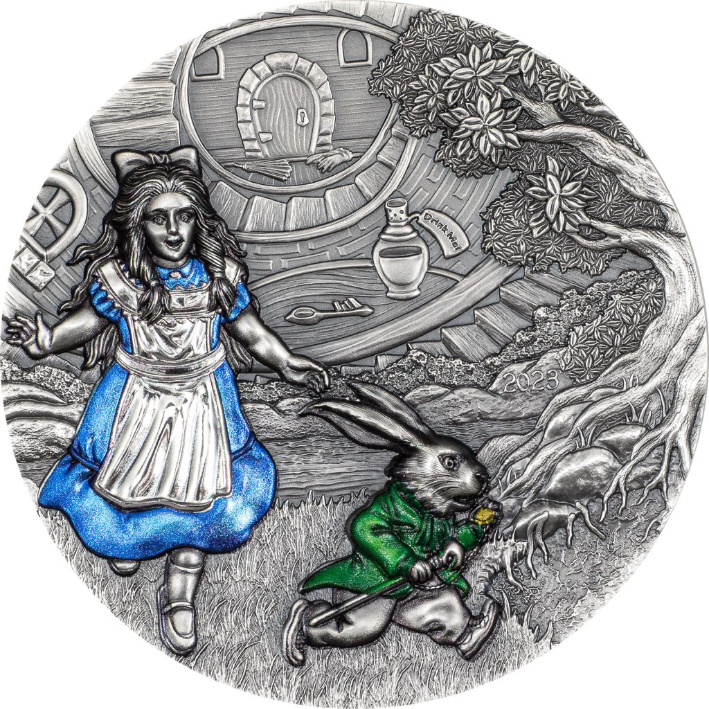 Alice in Wonderland Cook Islands 3oz pure silver coin antiqued - Fairy Tales series