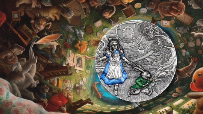Alice in Wonderland Cook Islands 3oz pure silver coin antiqued - Fairy Tales series