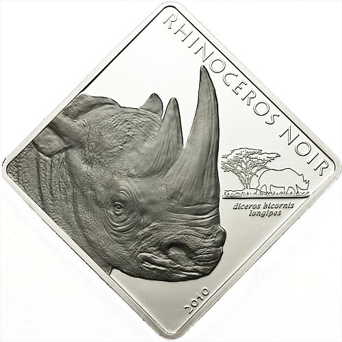 Cameroon 2010 1500 Francs Rhinoceros Noir Silver Coin