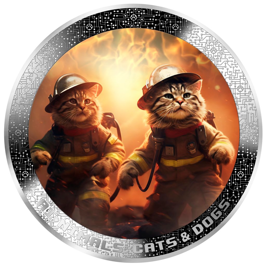 AI•NIMALS Cats and Dogs Cameroon 2025 1oz Pure Silver Coins colored