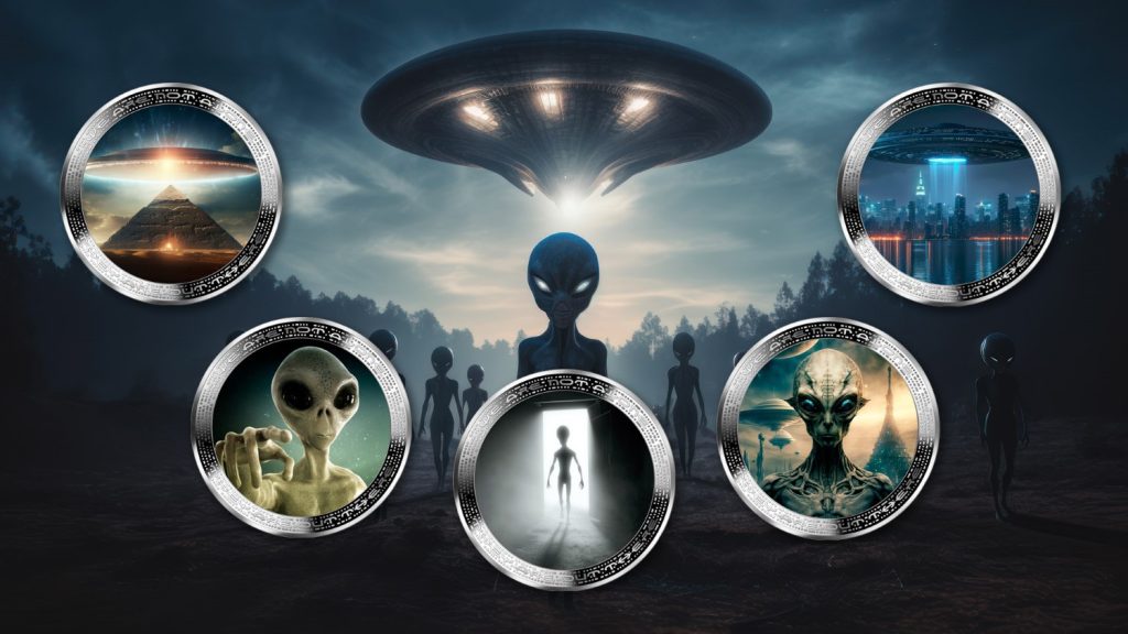 UFO & Aliens We are not alone, they are out there seres Cameroon 2025 1oz Pure Silver Coins colored