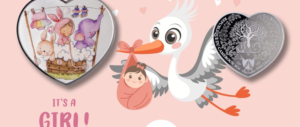 Baby Girl New Born Heart series 2026 Cameroon 1oz pure silver coin