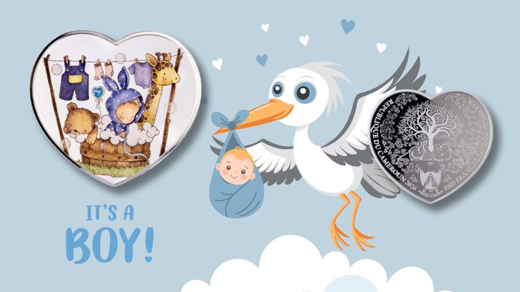 Baby Boy New Born Heart series 2026 Cameroon 1oz pure silver coin