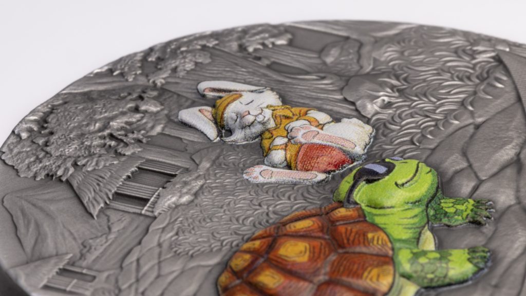 The Tortoise and the Hare - Slow and steady wins the race Antiqued 2oz Silver Coin Cameroon 2026 2000 Francs Fables & Proverbs series