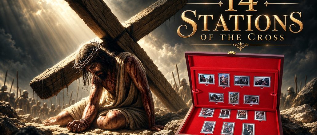14 Stations of the Cross SET 14oz Silver - Ghana Pure Silver colored 1oz coins