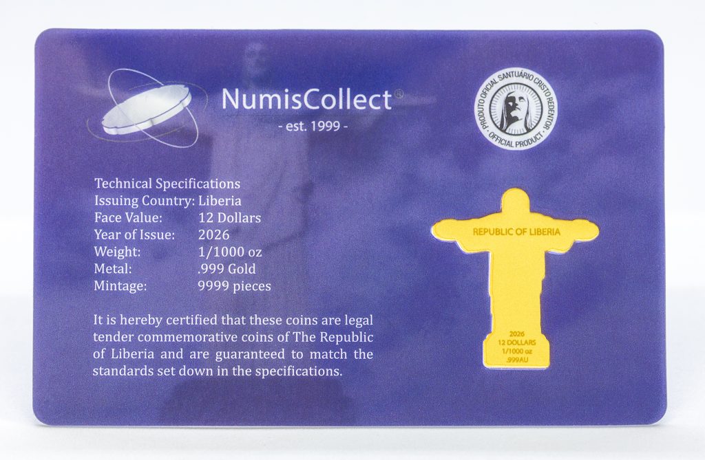 Christ the Redeemer 1/1000oz small gold Liberia 2026 12 Dollars