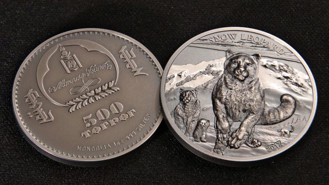 Mongolia 2017 500 Togrog Snow Leopard Silver Coin
