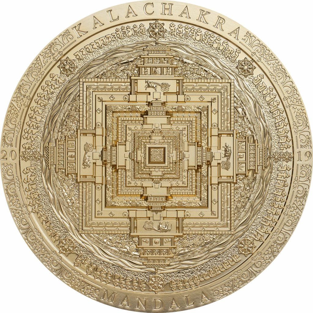 Mongolia 2019 2000 Togrog Kalachakra Mandala Gilded Golden Coin