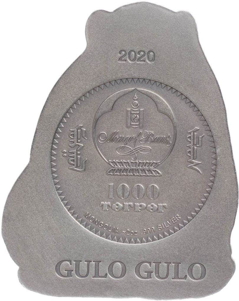 Mongolia 2020 1000 Togrog Gulo Gulo Wolverine Silver Coin