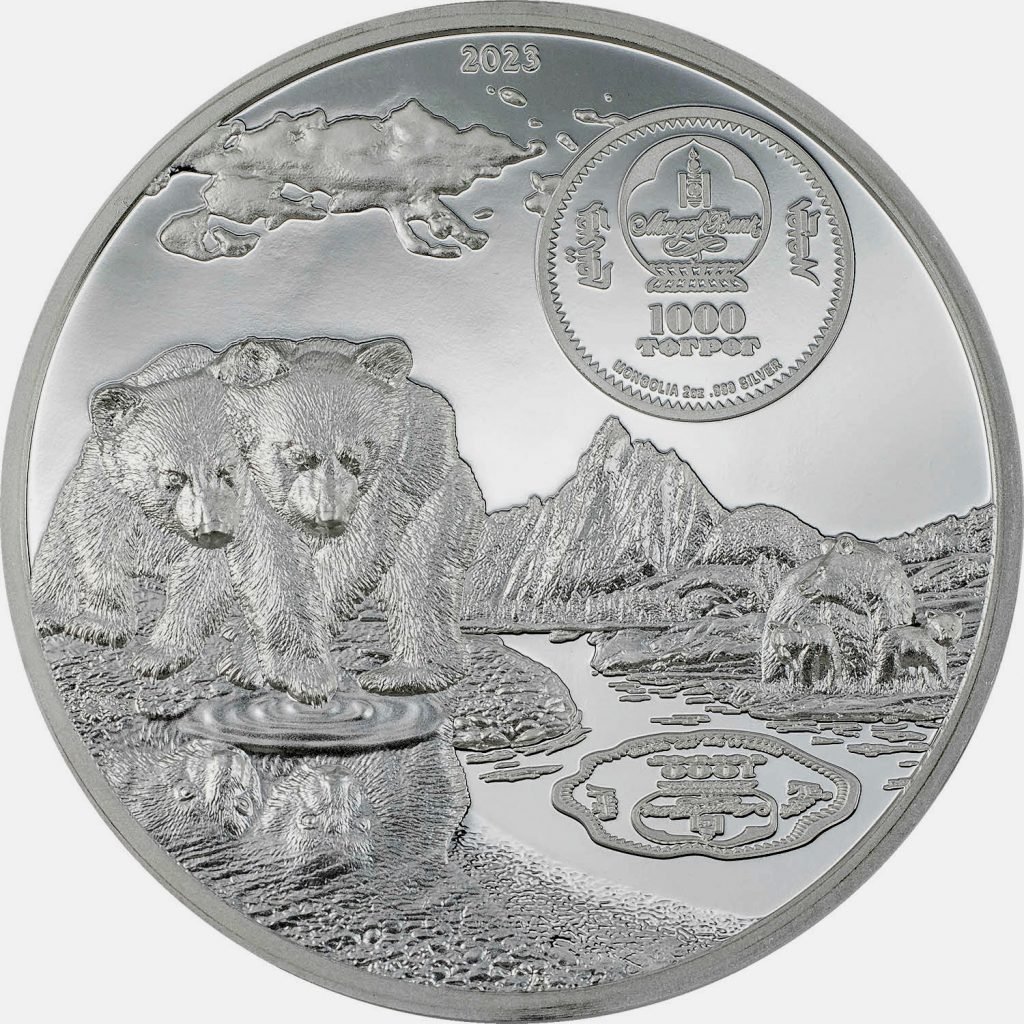 Mongolia 2023 1000 Togrog Brown Bear Growing Up Series Silver Coin