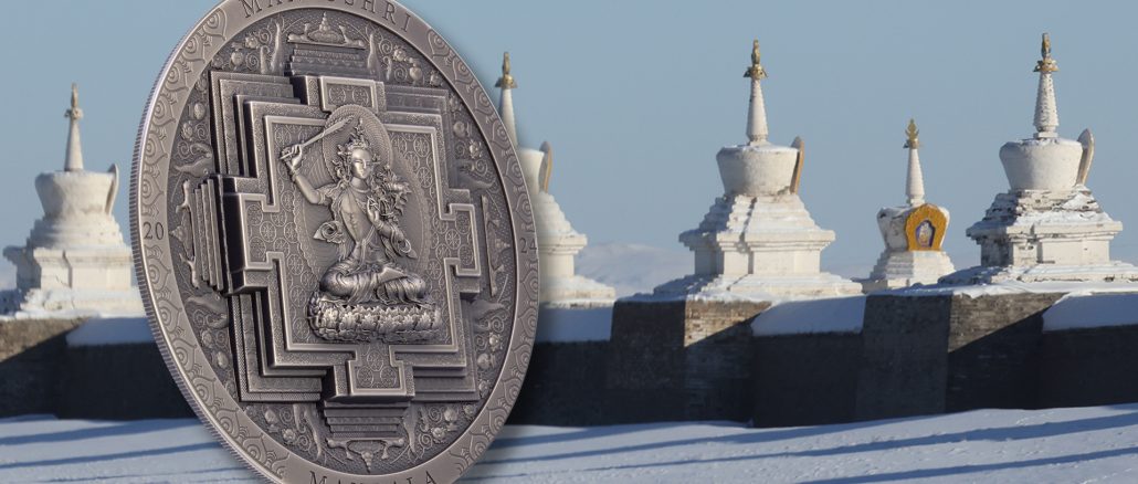 Mongolia 2024 2000 Togrog Manjushri Mandala 3oz pure silver coin - Archeology & Symbolism