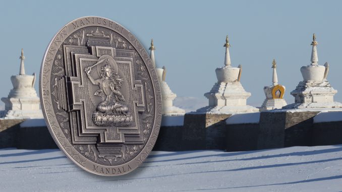 Mongolia 2024 2000 Togrog Manjushri Mandala 3oz pure silver coin - Archeology & Symbolism