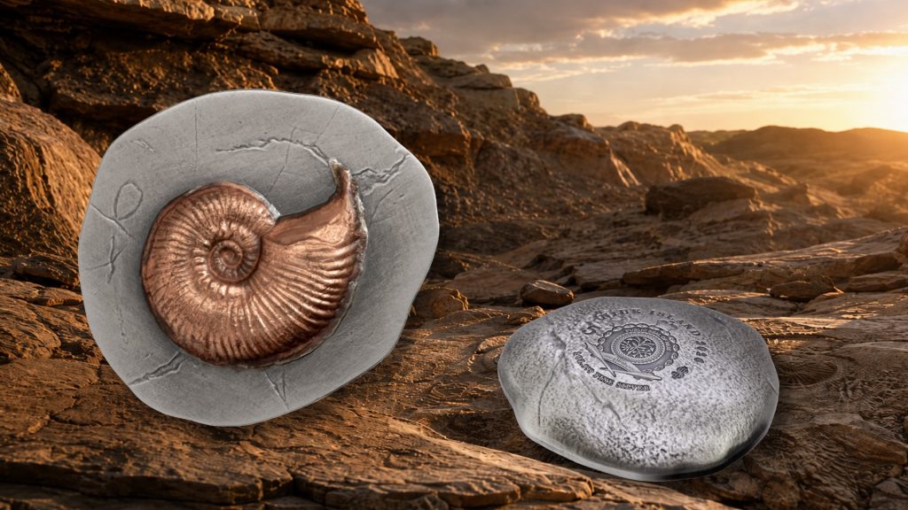 Ammonite - Fossil 3D Series UHR Shaped Niue Island 2026 2oz pure silver coin