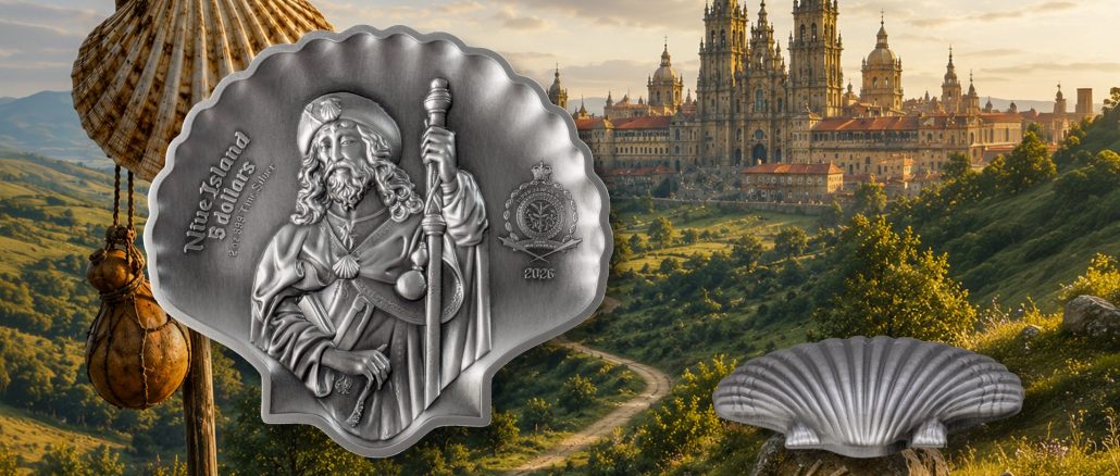 Saint James - The Way to Santiago UHR Shaped Niue Island 2026 2oz pure silver coin