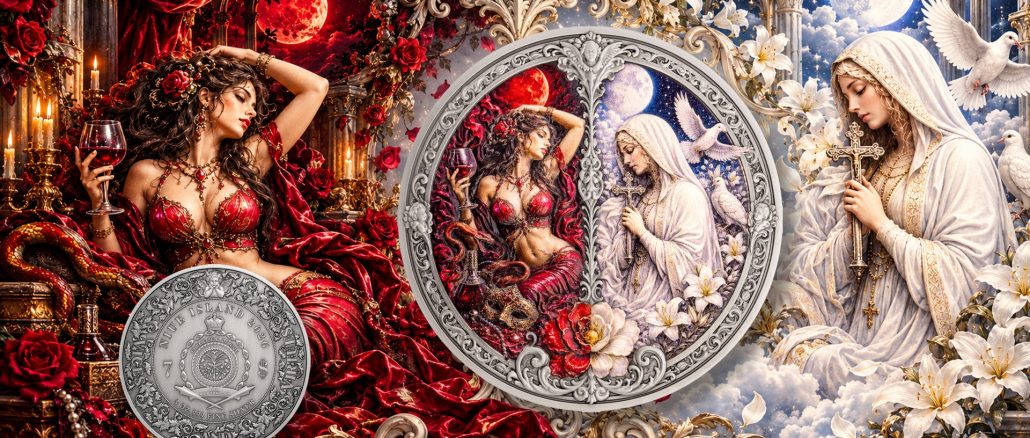 Lust vs Chastity 3oz UHR - Seven Sins vs Virtues - Niue 2026 3oz Pure Silver Antiqued coin
