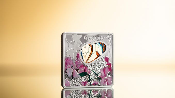 Palau 2014 10 Dollars Butterfly Greta Oto Glass Insert Silver Coin