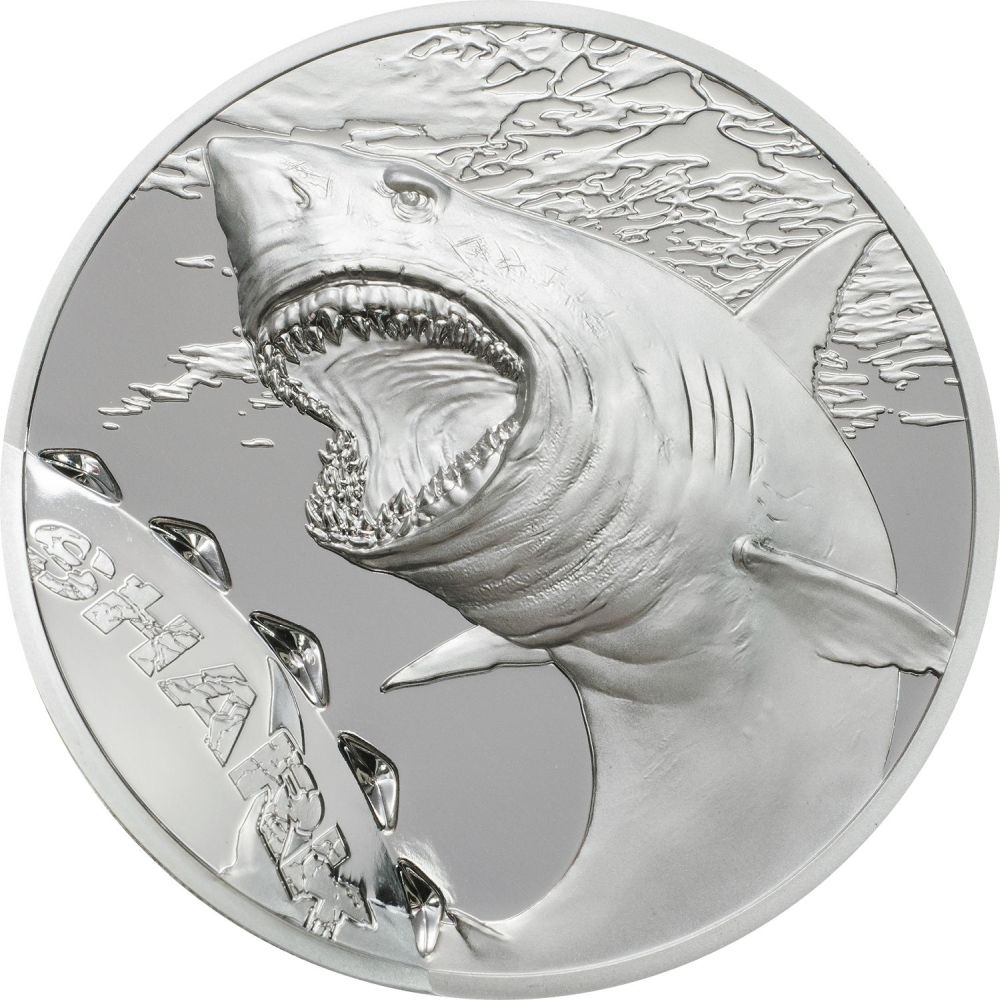 1 Oz Proof Coin Silver Palau 2021 5 $ great white shark 