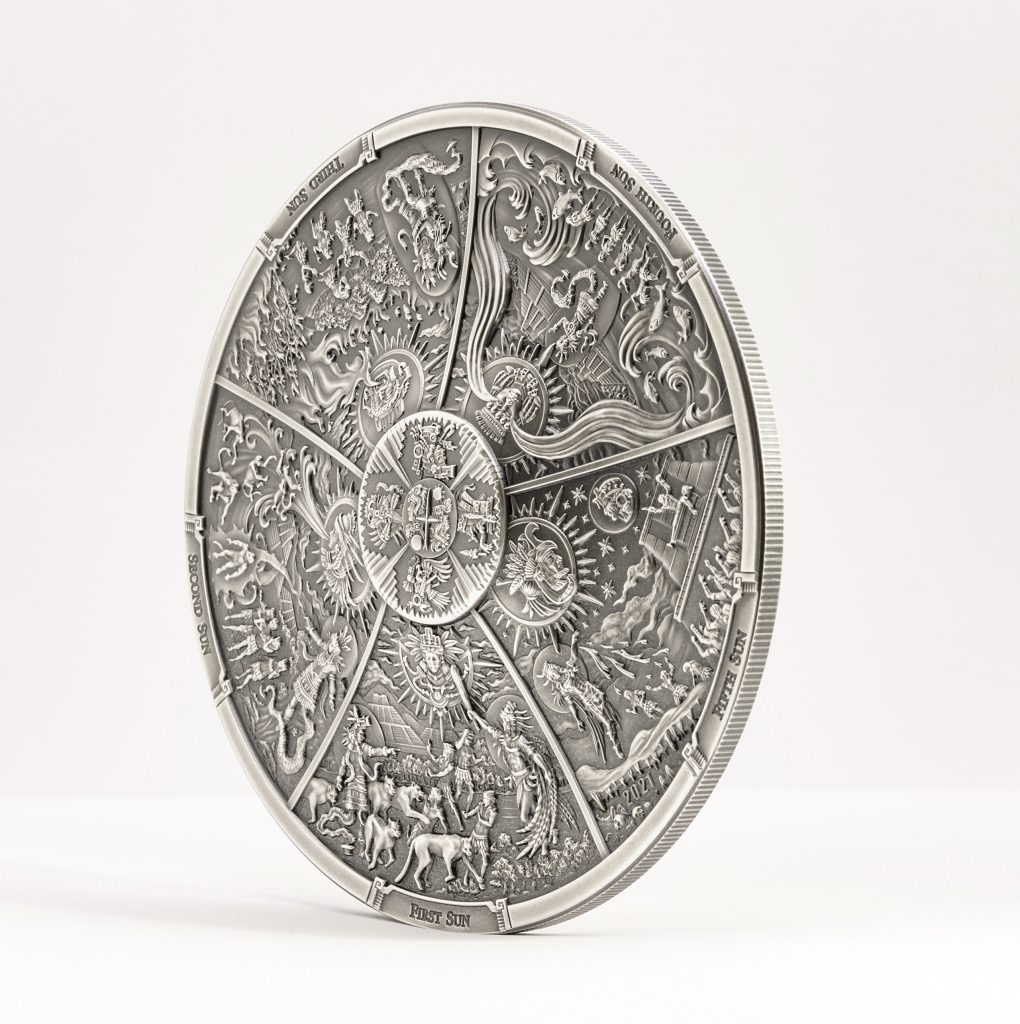 Palau 2021 20 Dollars Aztec Five Suns - Antique Ages of Man Pure Silver Coin