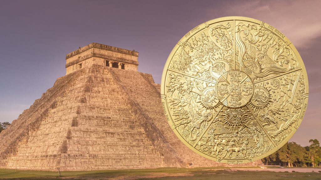 Palau 2021 20 Dollars Aztec Five Suns - Gilded Ages of Man Pure Silver Coin