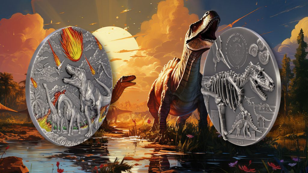 Palau Dinosaur Extinction Meteorite - Fury of Nature pure 2oz silver coin 2024 10 Dollars