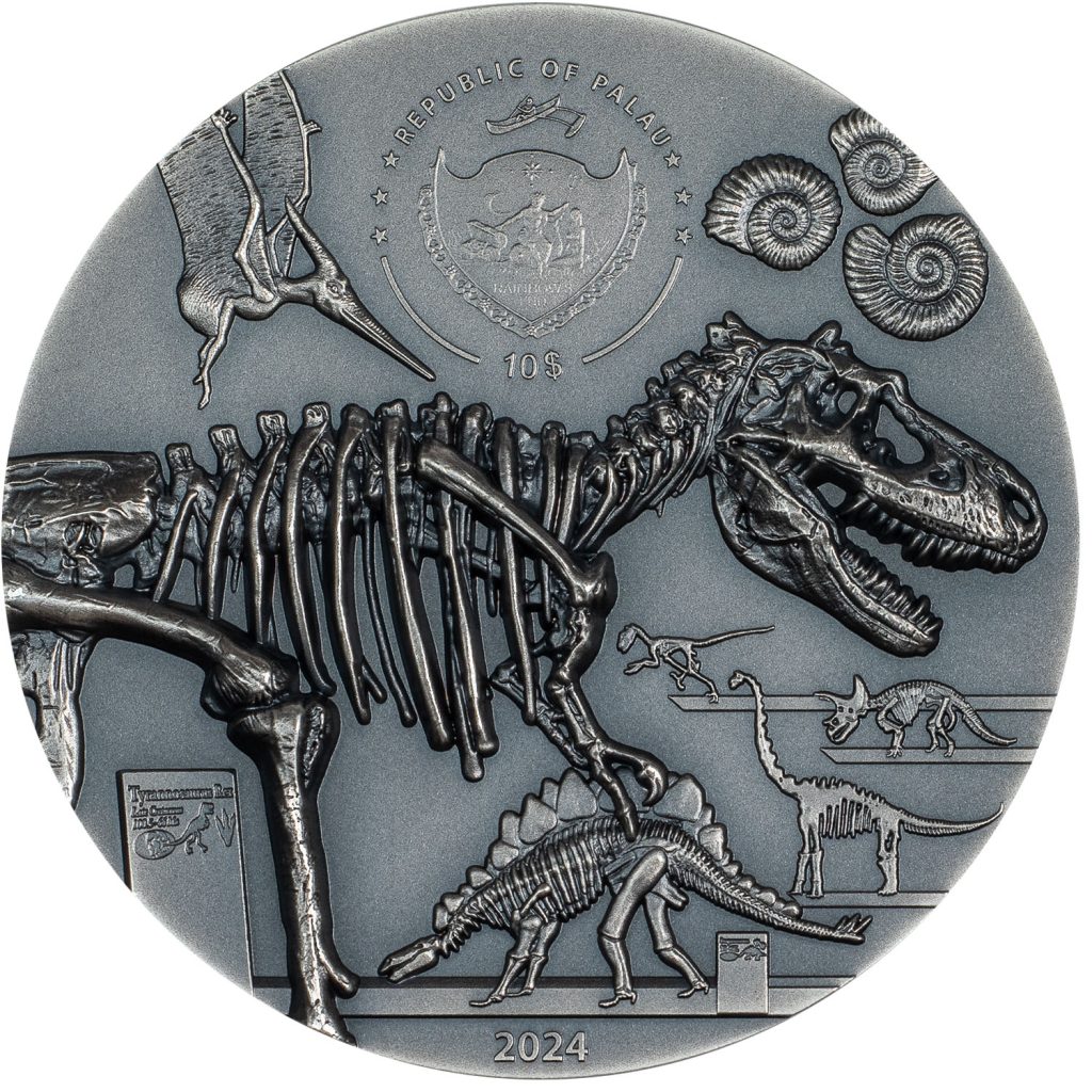 Palau Dinosaur Extinction Meteorite - Fury of Nature pure 2oz silver coin 2024 10 Dollars