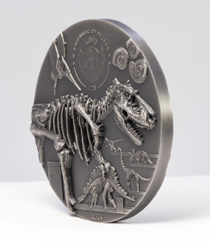 Palau Dinosaur Extinction Meteorite - Fury of Nature pure 2oz silver coin 2024 10 Dollars