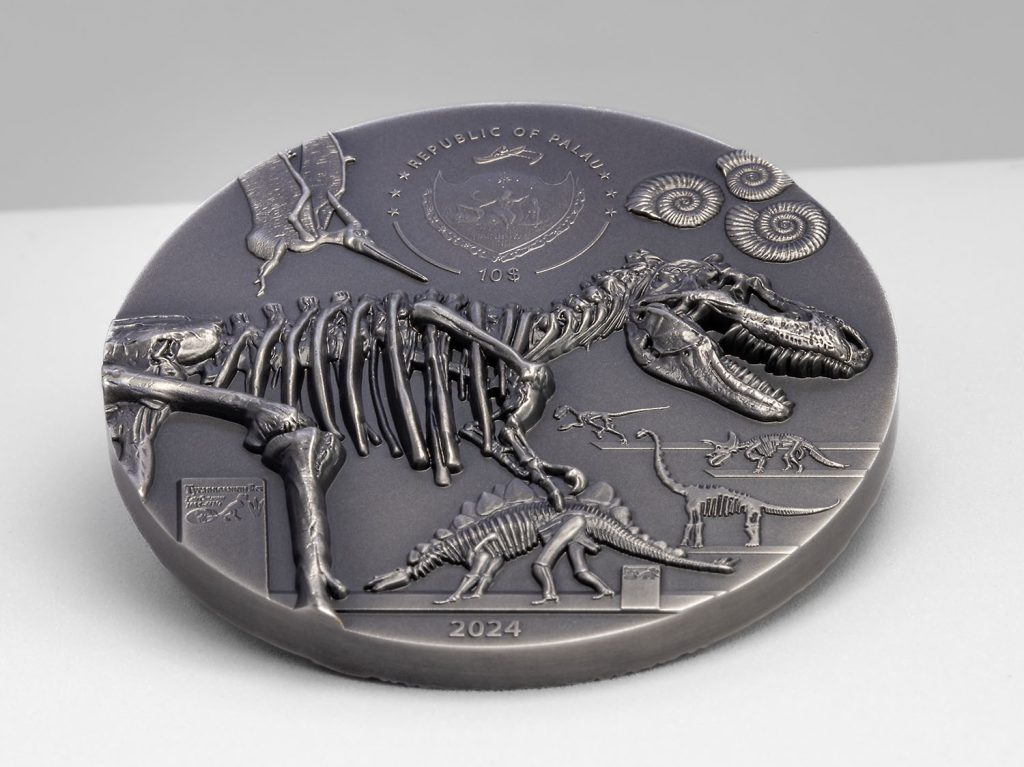 Palau Dinosaur Extinction Meteorite - Fury of Nature pure 2oz silver coin 2024 10 Dollars