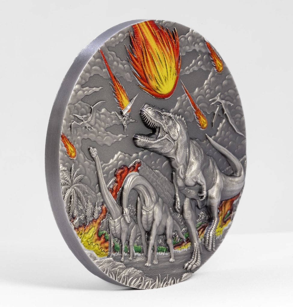 Palau Dinosaur Extinction Meteorite - Fury of Nature pure 2oz silver coin 2024 10 Dollars