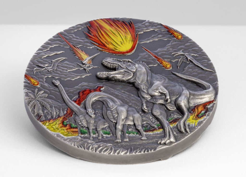 Palau Dinosaur Extinction Meteorite - Fury of Nature pure 2oz silver coin 2024 10 Dollars