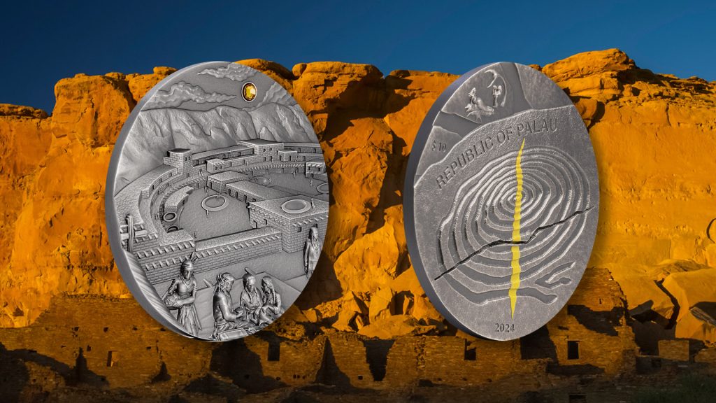 Palau 2024 10 Dollars Chaco Culture Sun Dagger - Equinox & Solstice series antiqued 2oz silver coin