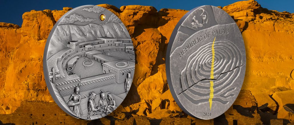 Palau 2024 10 Dollars Chaco Culture Sun Dagger - Equinox & Solstice series antiqued 2oz silver coin