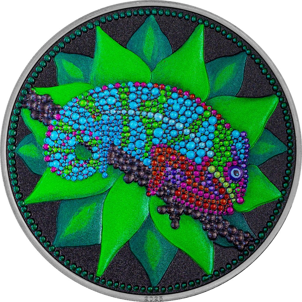 Palau 2025 20 Dollars Chameleon Dot Art Series 3oz pure Silver Coin