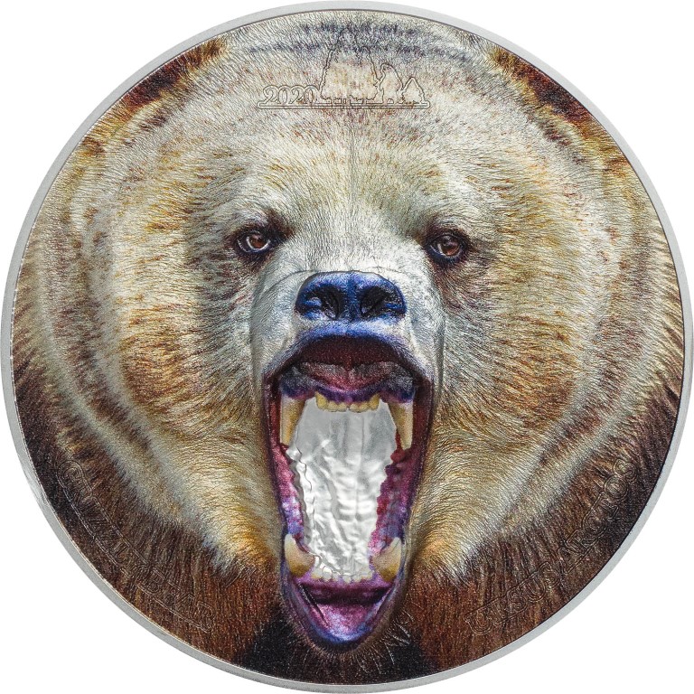 Tanzania 2020 1500 Francs American Grizzly Bear Silver Coin