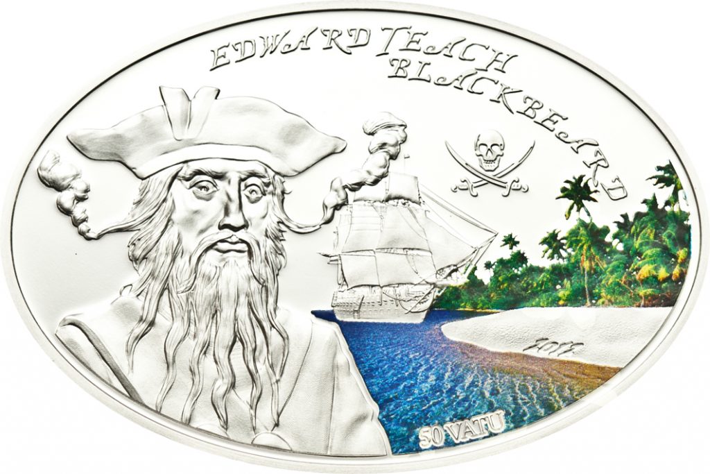 Vanuatu 2012 50 Vatu Edward Teach Blackbeard Silver Coin