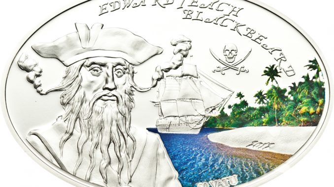 Vanuatu 2012 50 Vatu Edward Teach Blackbeard Silver Coin